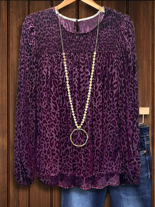 Leopard Velvet Jacquard Blouse