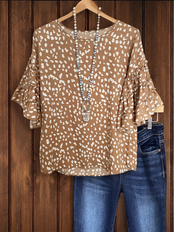 Leopard Print Ruffle Sleeve Top