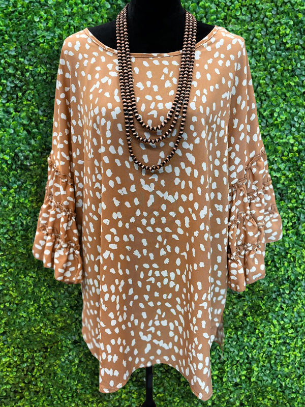 Leopard Print Ruffle Sleeve Top