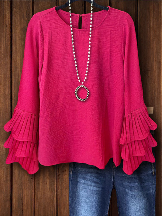 Ruffled Bell Sleeve Top In Rose Red